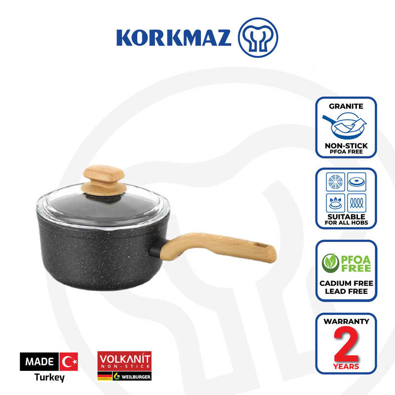 Korkmaz Montana Non-Stick Saucepan - Induction Compatible, Free From PFOA, Cadmium, and Lead, Made in Turkey