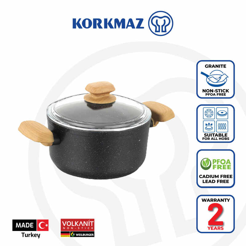 Korkmaz Montana Non-Stick Stock Pot (Soup Pot) - 20x10.5cm, Induction Compatible, Free From PFOA, Cadmium, and Lead, Made in Turkey