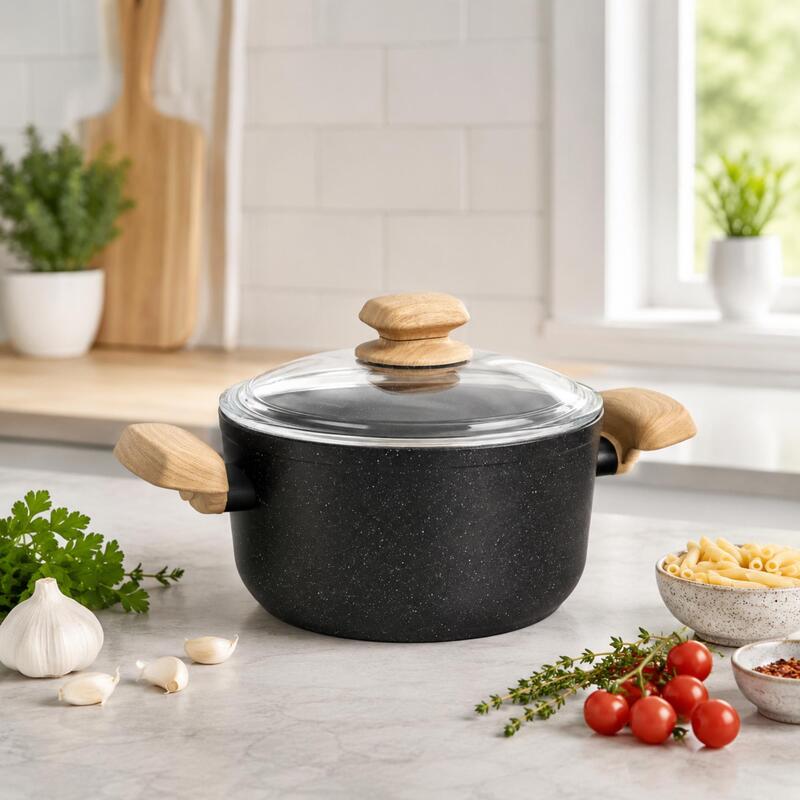 Korkmaz Montana Non-Stick Stock Pot with Glass Lid 20cm 3L, Induction Compatible