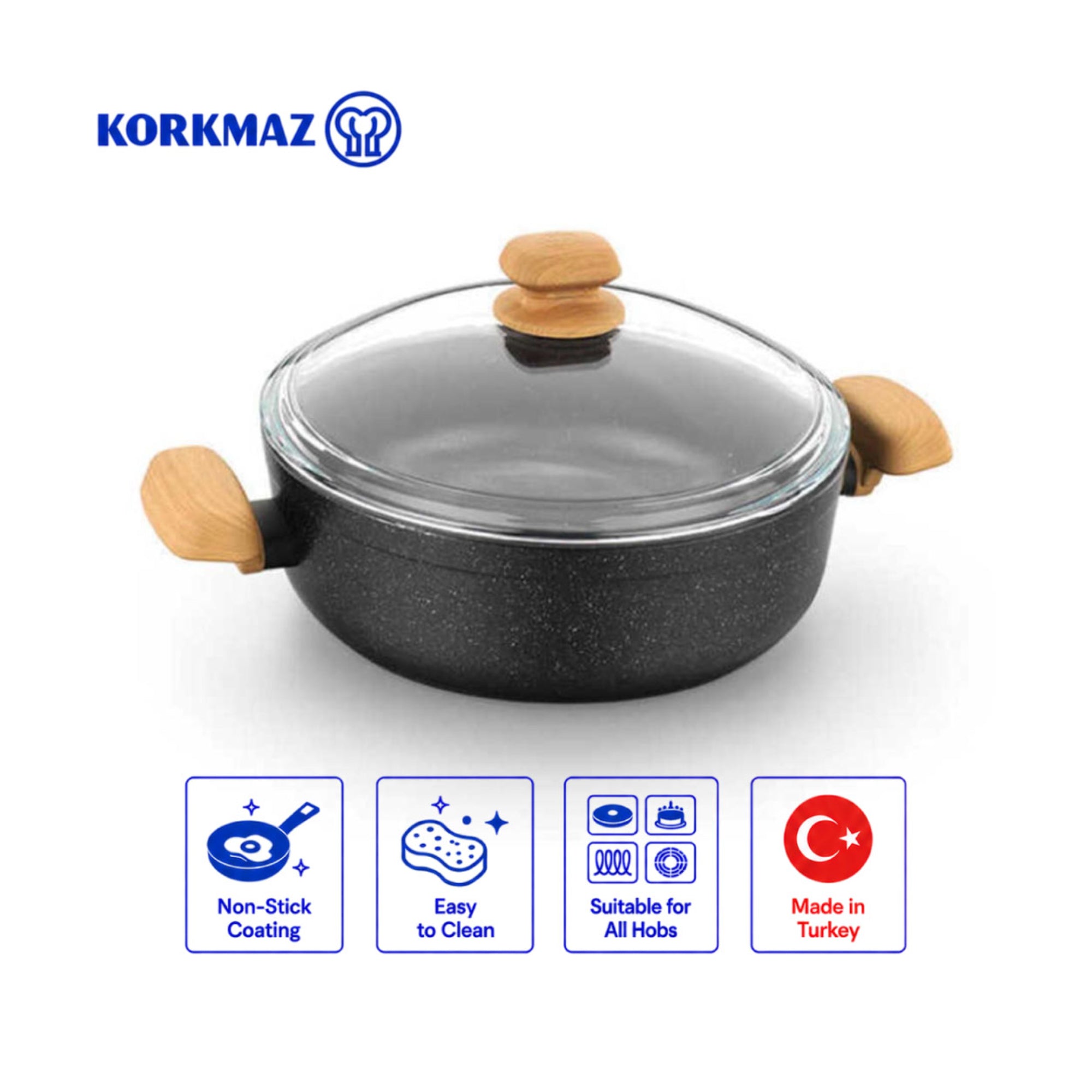 Korkmaz Montana Non-Stick Cooking Pot , Induction Compatible, Free From PFOA, Cadmium, and Lead, Made in Turkey