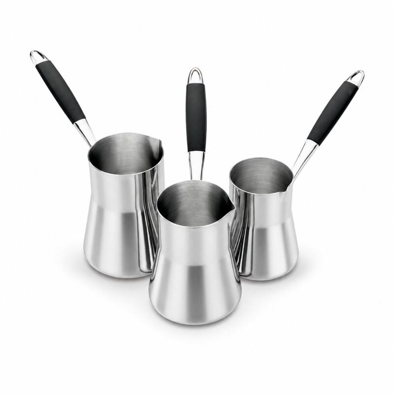 Korkmaz Flora 3-Piece 18/10 Stainless Steel Turkish Coffee Pot Cezve Set
