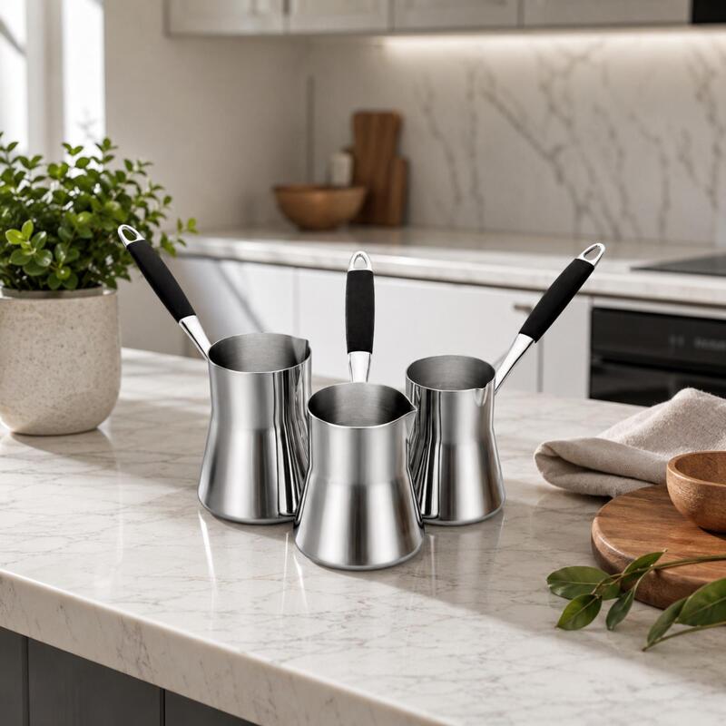 Korkmaz Flora 3-Piece 18/10 Stainless Steel Turkish Coffee Pot Cezve Set