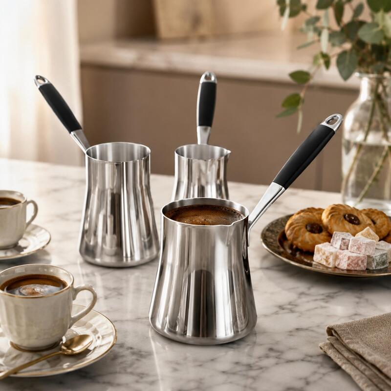 Korkmaz Flora 3-Piece 18/10 Stainless Steel Turkish Coffee Pot Cezve Set