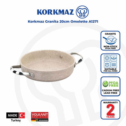Korkmaz Granita Non-Stick Frying Pan - 20cm, Induction Compatible Omelette Pan, Free From PFOA, Cadmium, and Lead, Made in Turkey