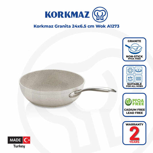 Korkmaz Granita Non-Stick Wok -  Induction Compatible, Free From PFOA, Cadmium, and Lead, Made in Turkey