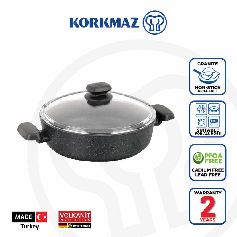Korkmaz Ornella Non-Stick Cooking Pot - 28x7.5cm, Induction Compatible, Free From PFOA, Cadmium, and Lead, Made in Turkey