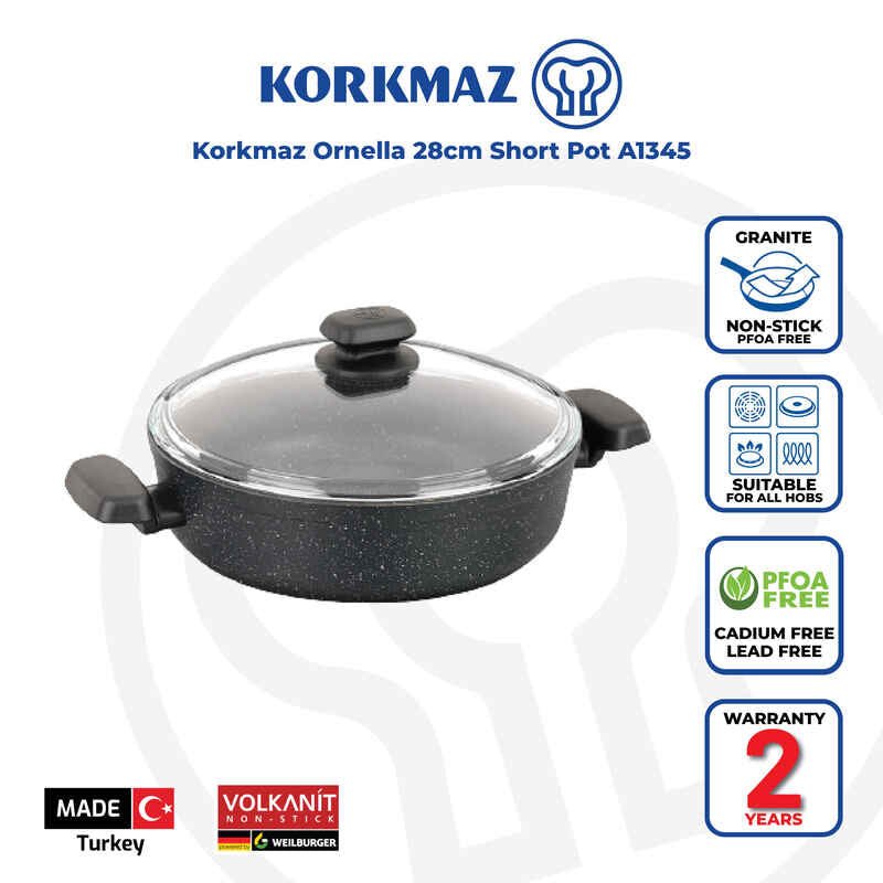 Korkmaz Ornella Non-Stick Cooking Pot - 28x7.5cm, Induction Compatible, Free From PFOA, Cadmium, and Lead, Made in Turkey