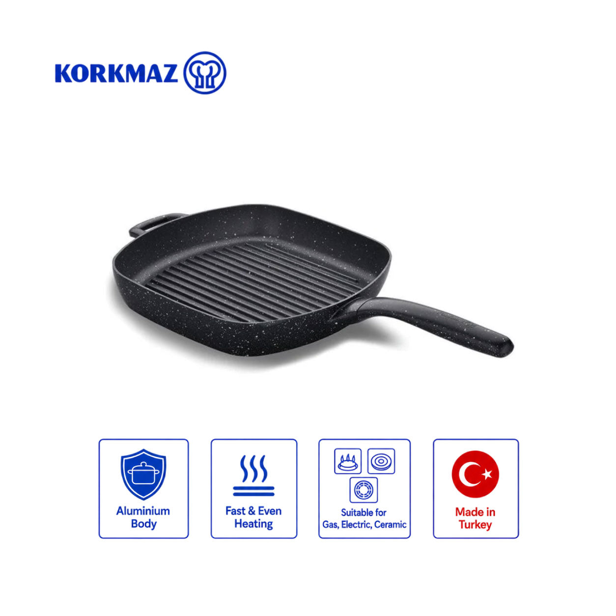 Korkmaz Gusto Plus Aluminium Cast Non-Stick Square Grill Pan, 28cm