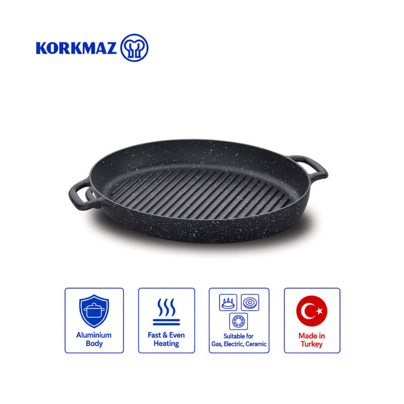 Korkmaz Gusto Plus Non-Stick Oval Grill Pan for Ceramic, Gas & Electric Hobs, 35 x 25 cm