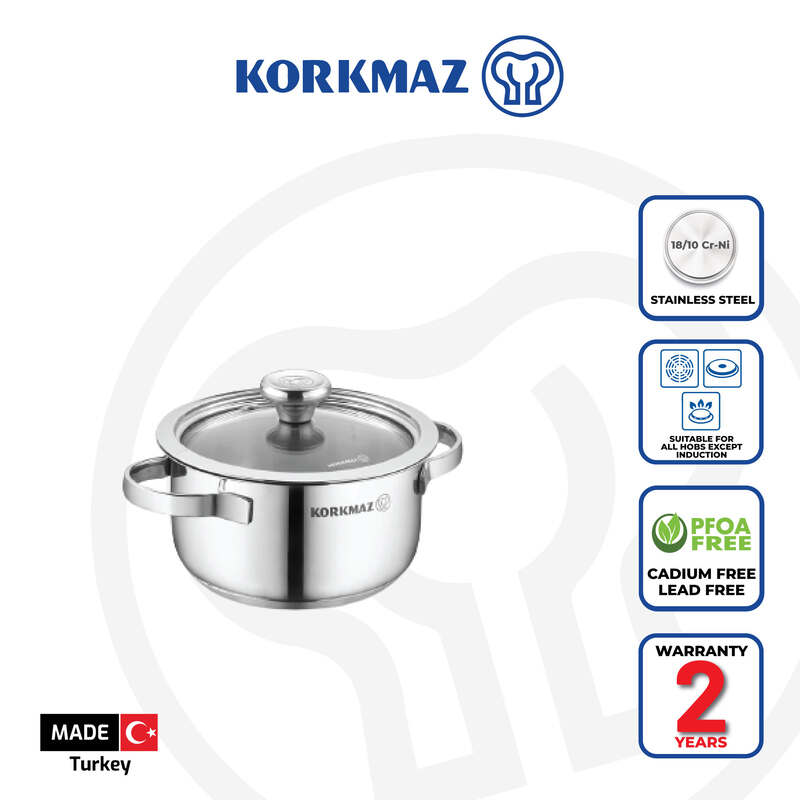 Korkmaz Minika Stainless Steel Pot - Induction Compatible, Made in Turkey