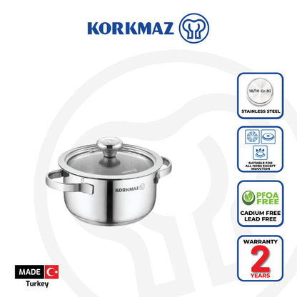 Korkmaz Minika Stainless Steel Pot - Induction Compatible, Made in Turkey
