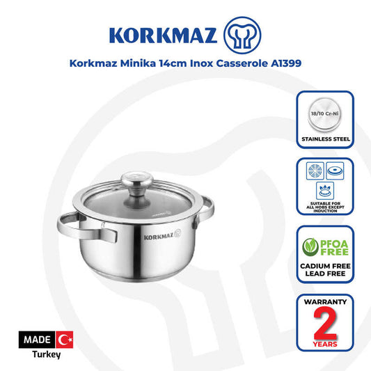 Korkmaz Minika Stainless Steel Pot - Induction Compatible, Made in Turkey