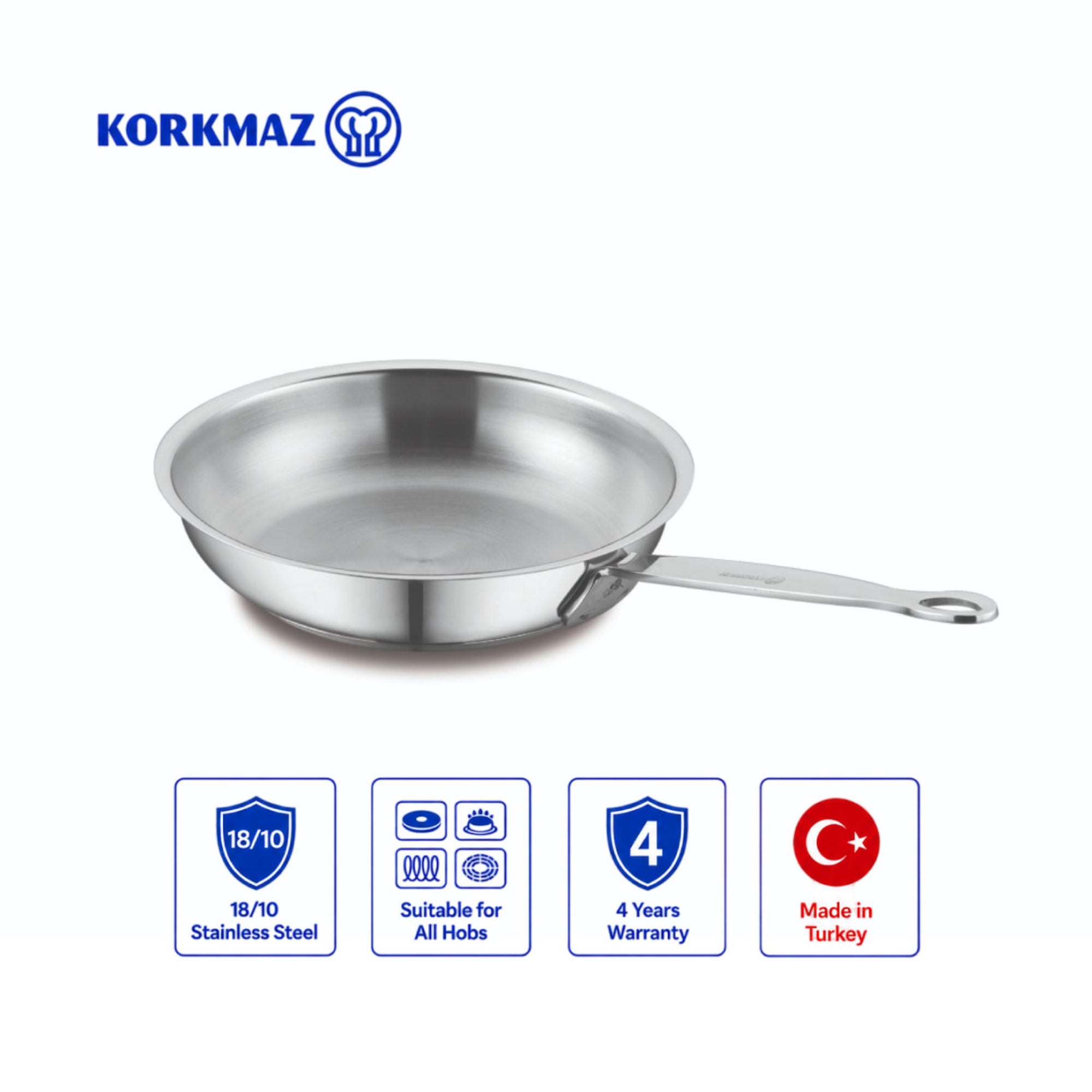 Korkmaz Minika Stainless Steel Frying Pan - 16x4cm, Induction Compatible, Made in Turkey