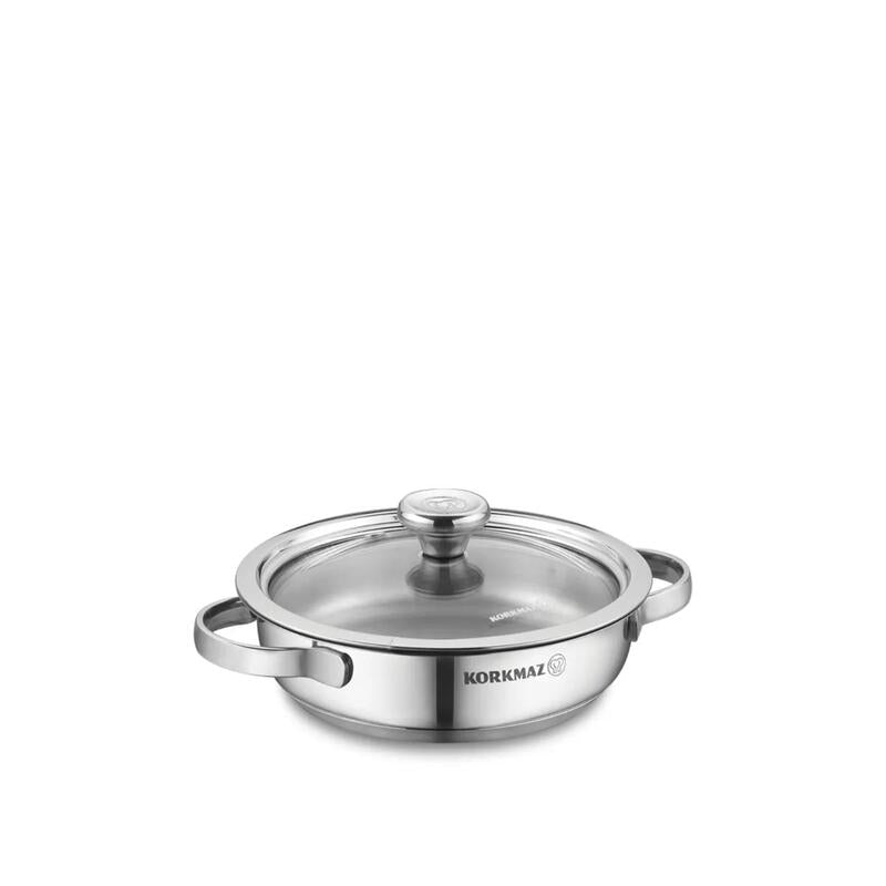 Korkmaz Minika Stainless Steel Mini Pan with Glass Lid – 14cm 0.5L