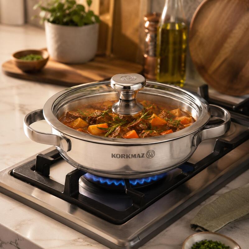 Korkmaz Minika Stainless Steel Mini Pan with Glass Lid 14cm 0.5L, Induction Compatible