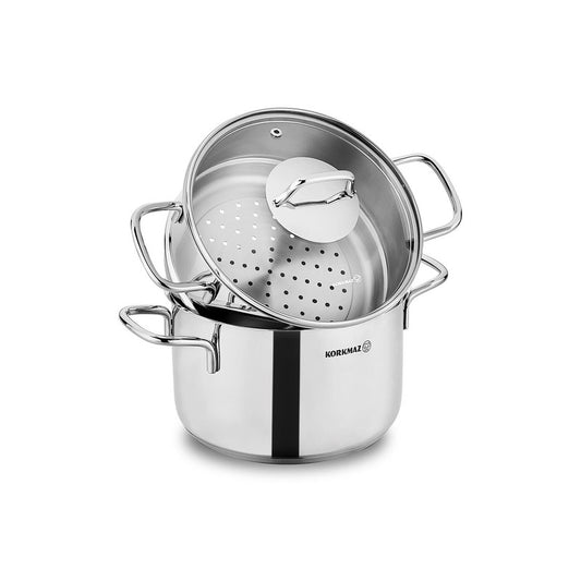 Korkmaz Perla Stainless Steel Steamer / Couscous Cookware Set with Lid -  Induction Compatible, Made In Turkey