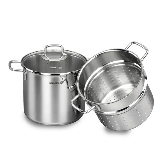 Korkmaz Perla Stainless Steel Spaghetti Cookware Set - Induction Compatible Spaghetti Pot, Made in Turkey