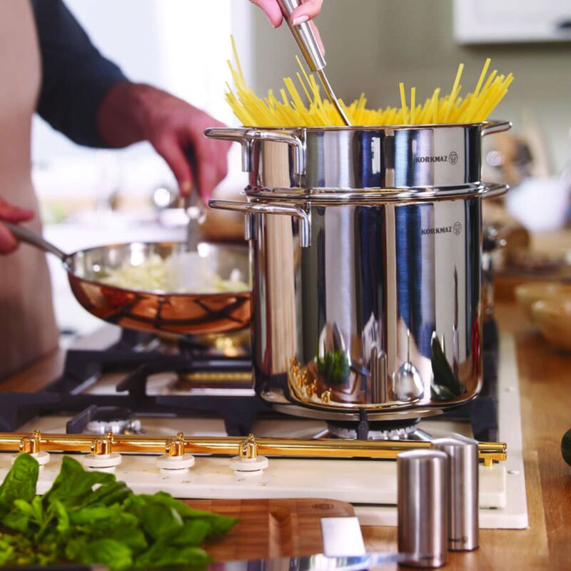 Korkmaz Perla Stainless Steel Spaghetti Cookware Set - Induction Compatible Spaghetti Pot, Made in Turkey