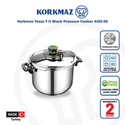 Korkmaz Tessa Stainless Steel Pressure Cooker - Induction Compatible, Made In Turkey