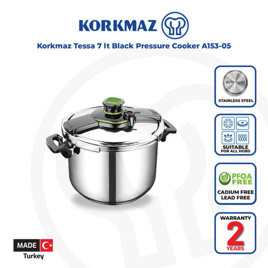 Korkmaz Tessa Stainless Steel Pressure Cooker - Induction Compatible, Made In Turkey