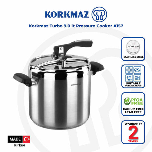 Korkmaz Turbo Stainless Steel Pressure Cooker - Induction Compatible, Made in Turkey