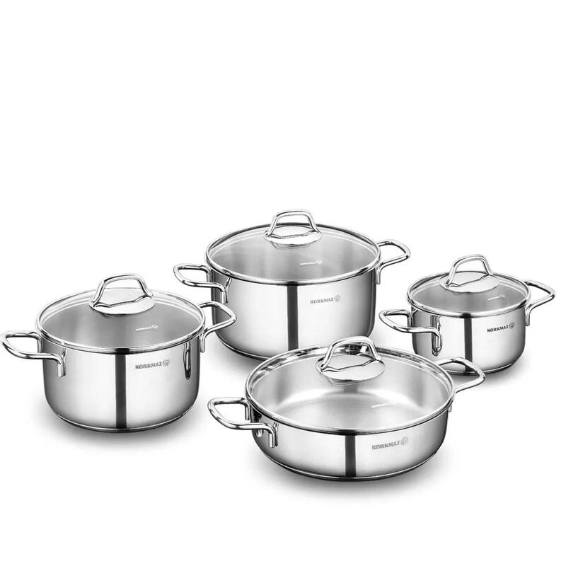 Korkmaz Perla 8 Piece Stainless Steel Cookware Set A1606 –  Made in Turkey