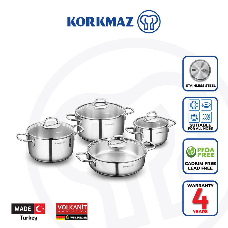 Korkmaz Perla 8 Piece Stainless Steel Cookware Set A1606 –  Made in Turkey