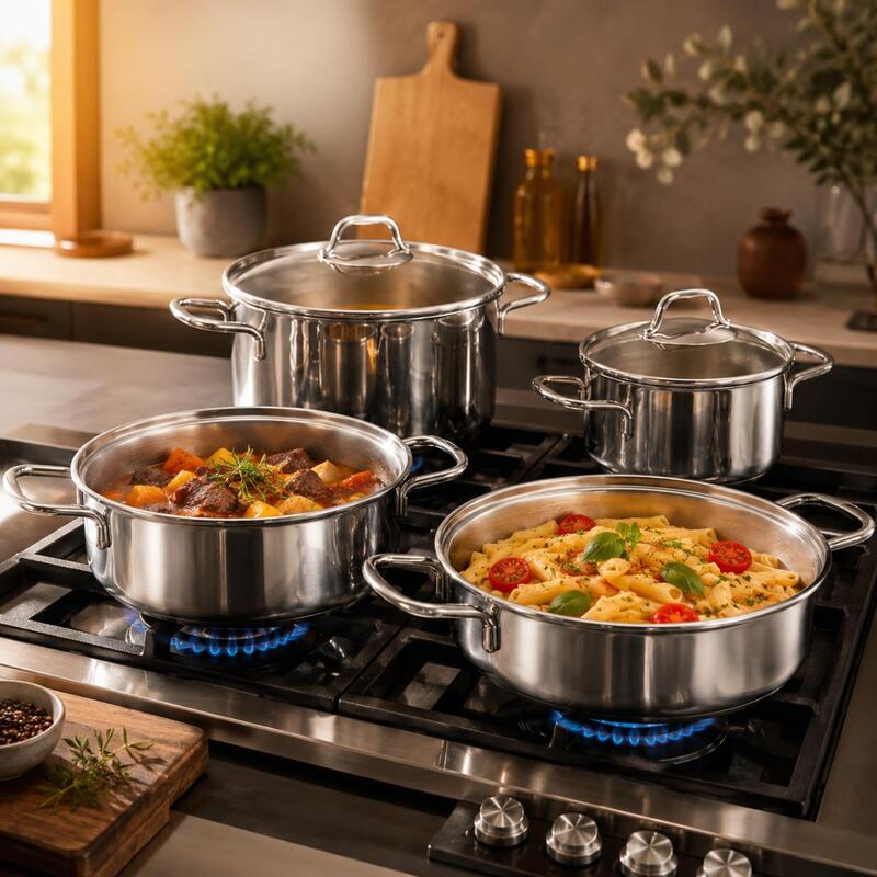 Korkmaz Perla 8-Piece Stainless Steel Cookware Set, Induction Compatible