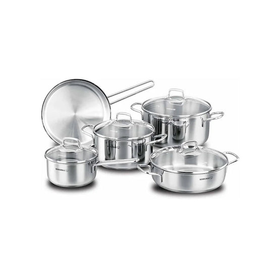 Korkmaz Perla Stainless Steel 9 Piece Cookware Set - Made in Turkey, Induction Compatible