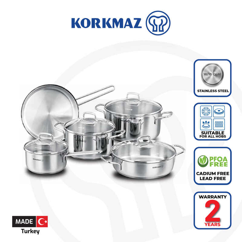 Korkmaz Perla Stainless Steel Cookware Set - 9 Piece