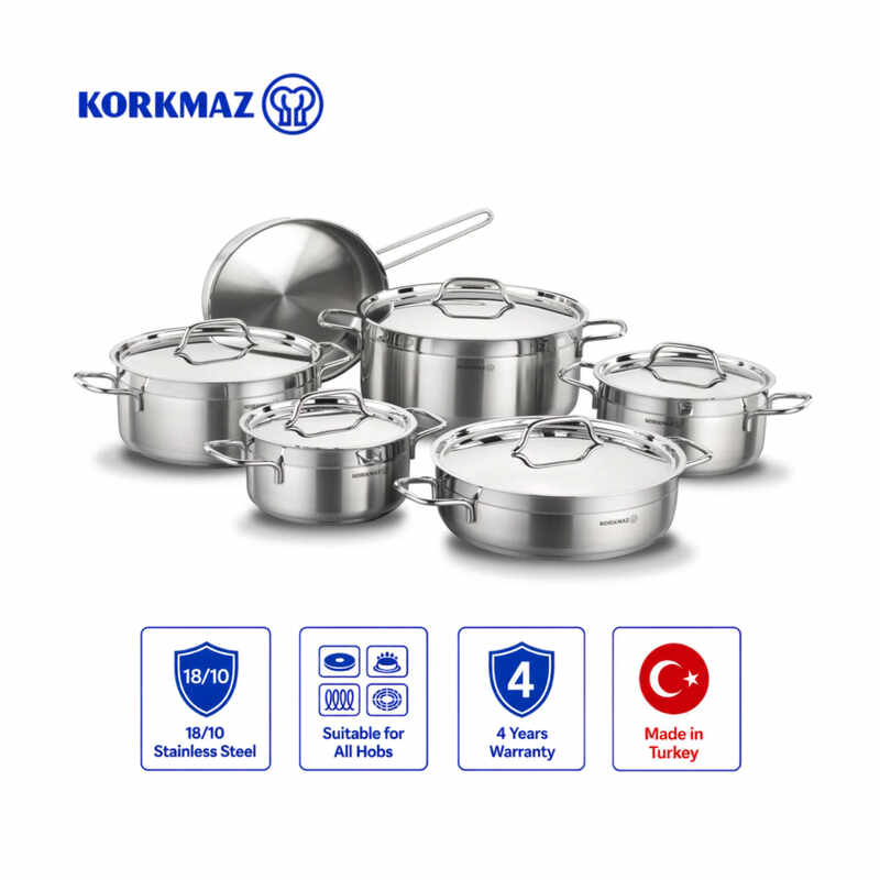 Korkmaz Alfa Plus 11-Piece Stainless Steel Cookware Set with Frypan