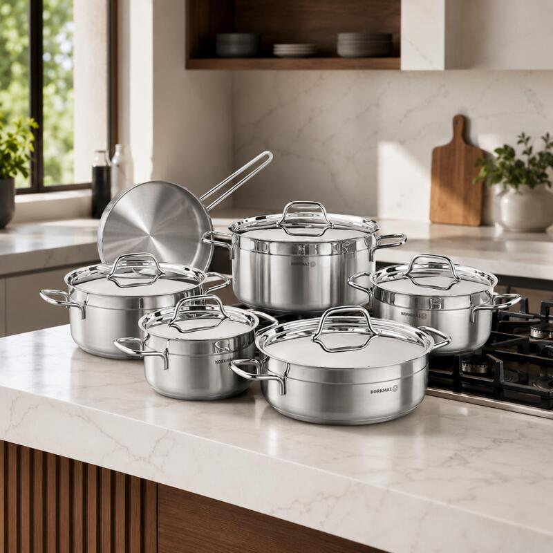 Korkmaz Alfa Plus 11-Piece Stainless Steel Cookware Set with Frypan