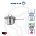 Korkmaz Perla Stainless Steel Saucepan with Lid - 16x8cm