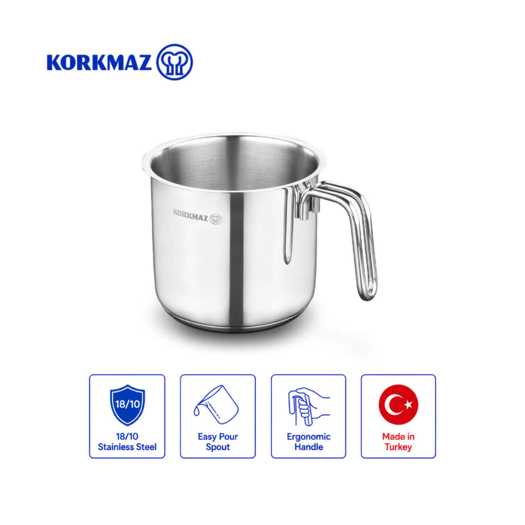 Korkmaz Perla Stainless Steel Milk Frothing Pitcher - 2.0 Lt, Made in Turkey