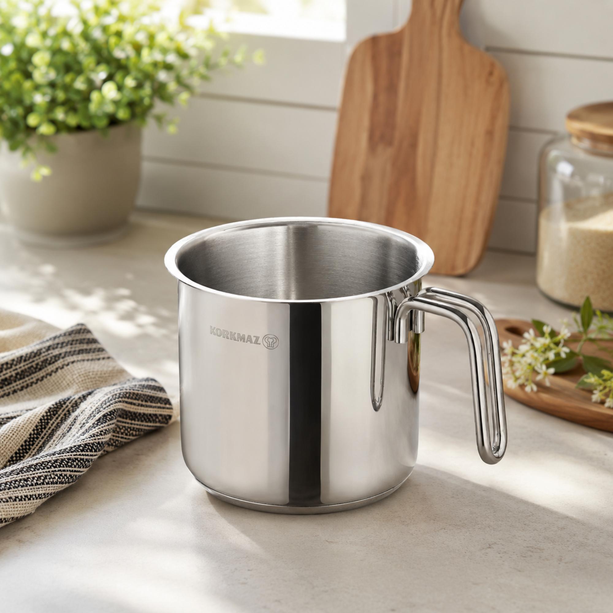 Korkmaz Perla Stainless Steel Milk Frothing Pitcher - 2.0 Lt, Made in Turkey