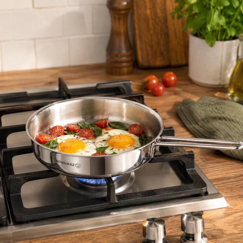 Korkmaz Perla 18/10 Stainless Steel Frying Pan 24cm 2L, Induction Compatible