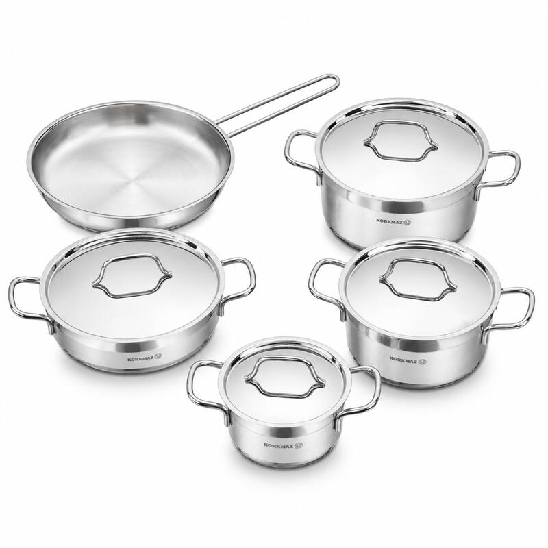 Korkmaz Alfa 9-Piece 18/10 Stainless Steel Cookware Set, Induction Compatible