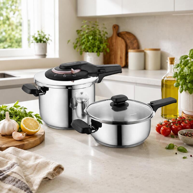 Korkmaz Vita Plus Quattro 4-Piece Stainless Steel Pressure Cooker Set 6L, Induction Compatible