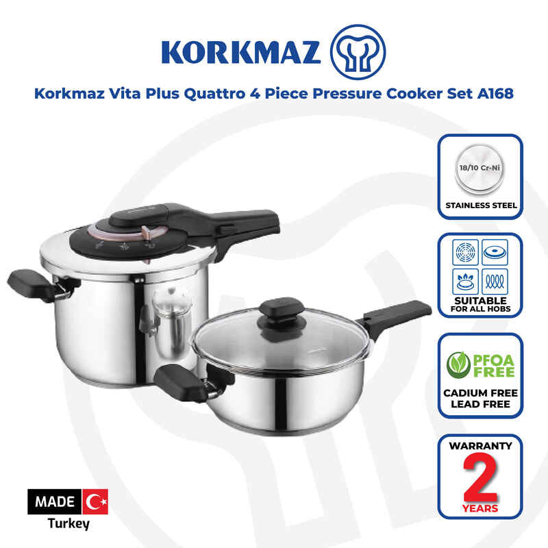 Korkmaz Vita Plus Rosegold Stainless Steel Pressure Cooker Set Induction Compatible, Made in Turkey
