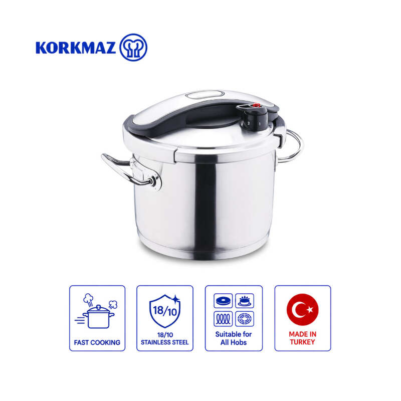 Korkmaz Proline 18/10 Stainless Steel Pressure Cooker 6L, Induction Compatible
