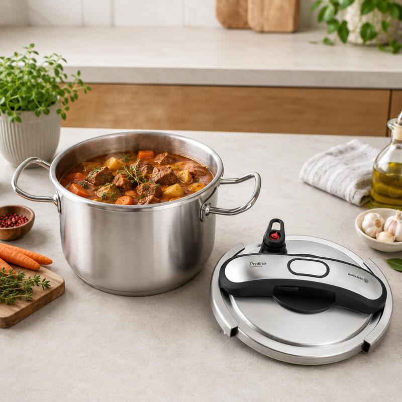 Korkmaz Proline 18/10 Stainless Steel Pressure Cooker 6L, Induction Compatible