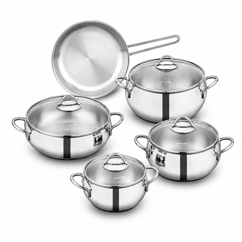 Korkmaz Tombik 9-Piece 18/10 Stainless Steel Cookware Set, Induction Compatible