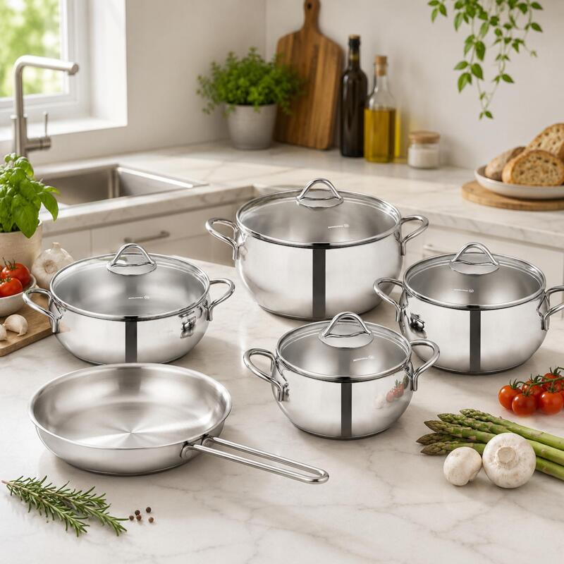 Korkmaz Tombik 9-Piece 18/10 Stainless Steel Cookware Set, Induction Compatible