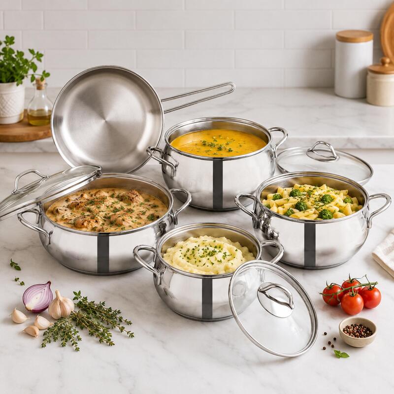 Korkmaz Tombik 9-Piece 18/10 Stainless Steel Cookware Set, Induction Compatible