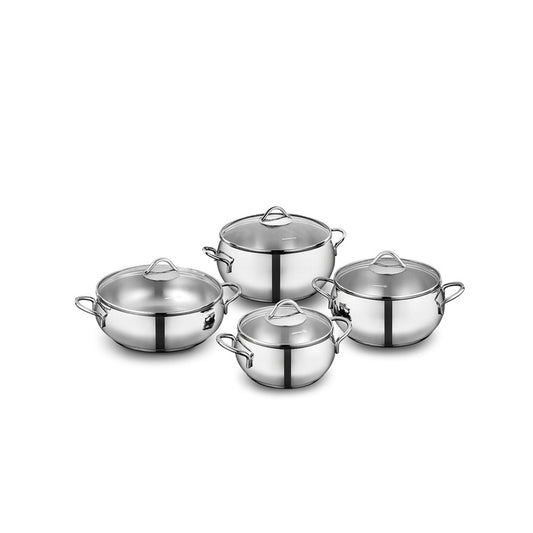Korkmaz Tombik 8-Piece Stainless Steel Cookware Set - Induction Compatible, Stainless Steel Stock Pot Set, Made in Turkey