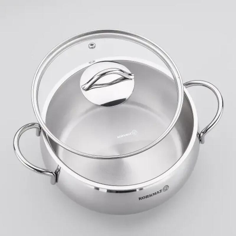 Korkmaz Tombik 8-Piece 18/10 Stainless Steel Cookware Set, Induction Compatible