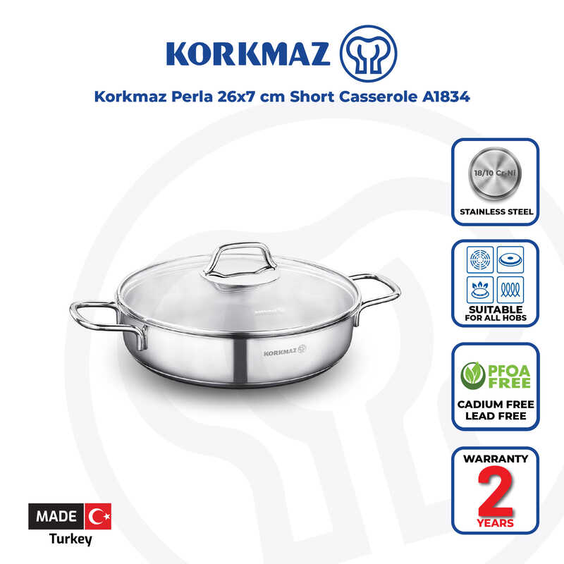 Korkmaz Perla Stainless Steel Cooking Pot -  Induction Compatible, Made in Turkey
