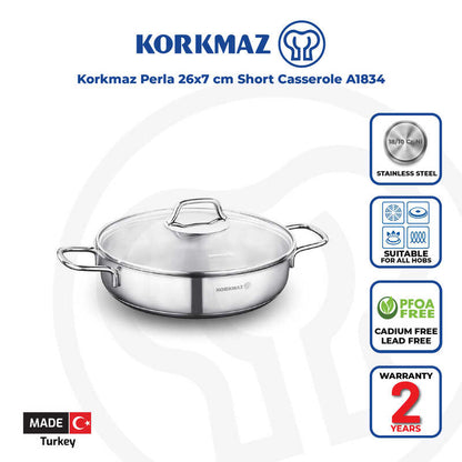 Korkmaz Perla Stainless Steel Cooking Pot -  Induction Compatible, Made in Turkey