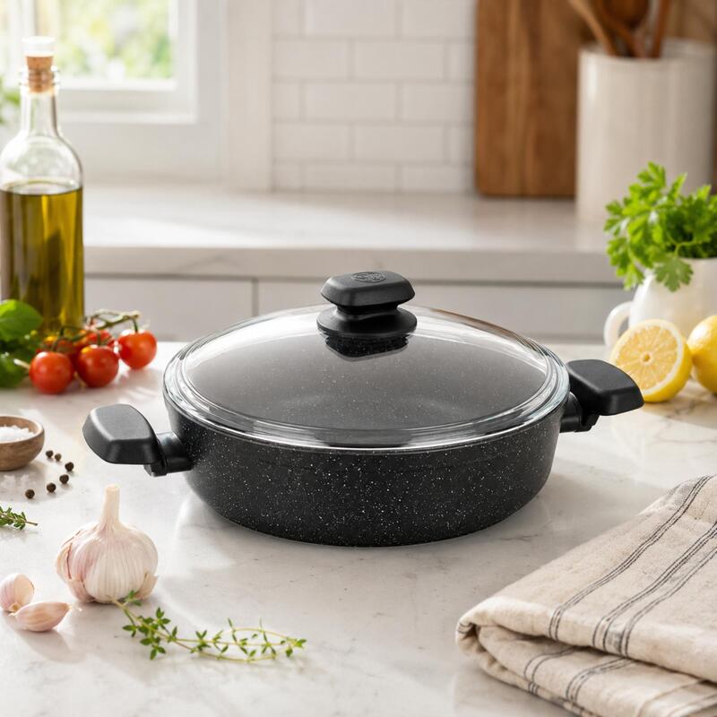 Korkmaz Ornella Non-Stick Shallow Pot with Glass Lid 24cm 2.5L, Induction Compatible
