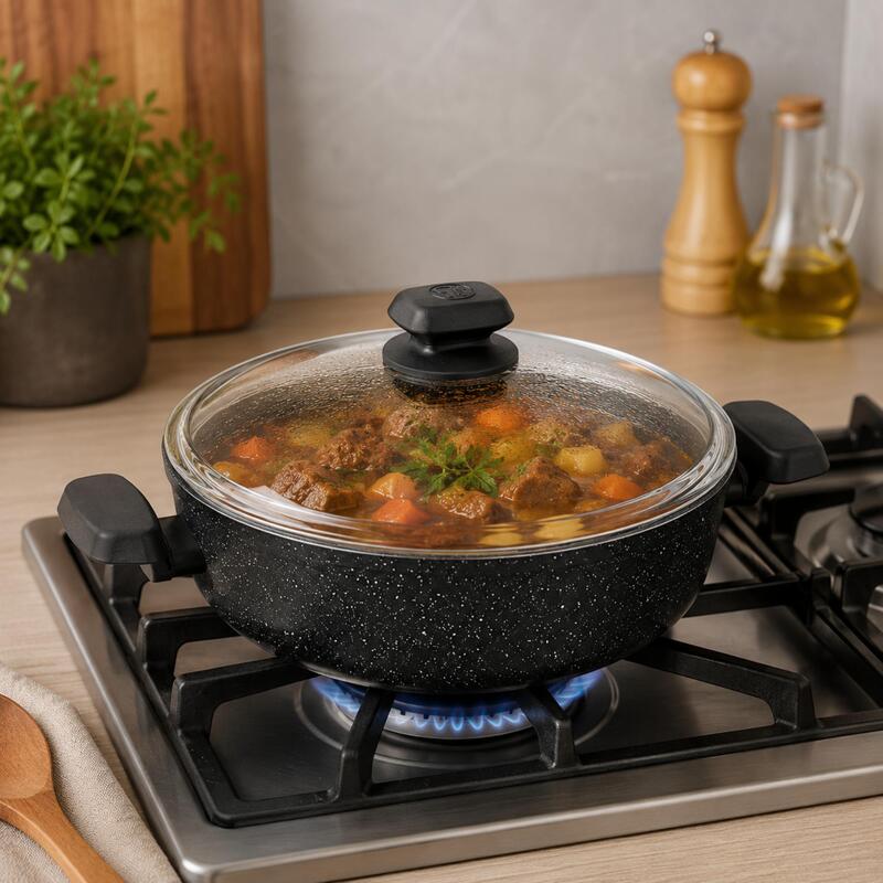 Korkmaz Ornella Non-Stick Shallow Pot with Glass Lid 24cm 2.5L, Induction Compatible